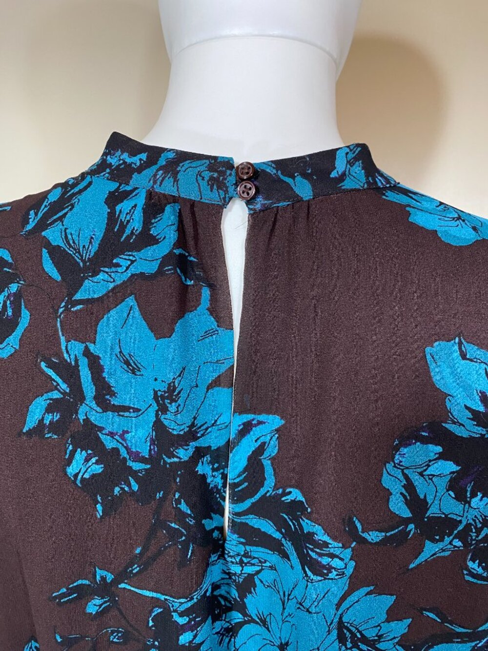 WHO WHAT WEAR Brown Blue Floral Fit Flare Midi Dress Long Sleeve Sheer Sz M Boho - Picture 7 of 10